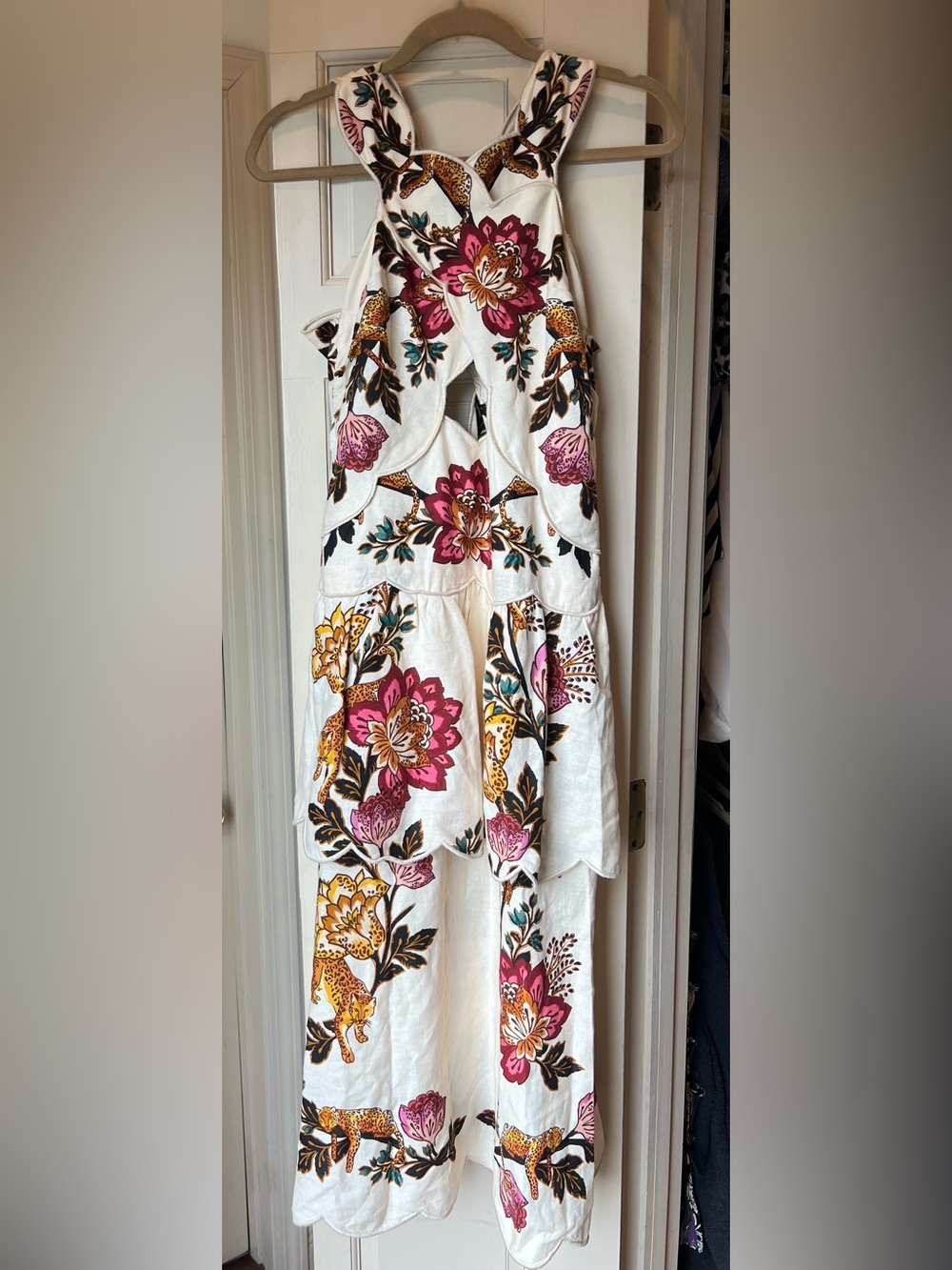 FARM Rio Leopard Flowers Print Cutout Detail Linen Blend Dress - Picture 3 of 9